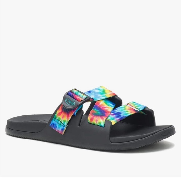 Chicos Chillos Slide Sandals Noir Dark Tie Dye Rainbow Black Multicolor Size 11 - Picture 1 of 7